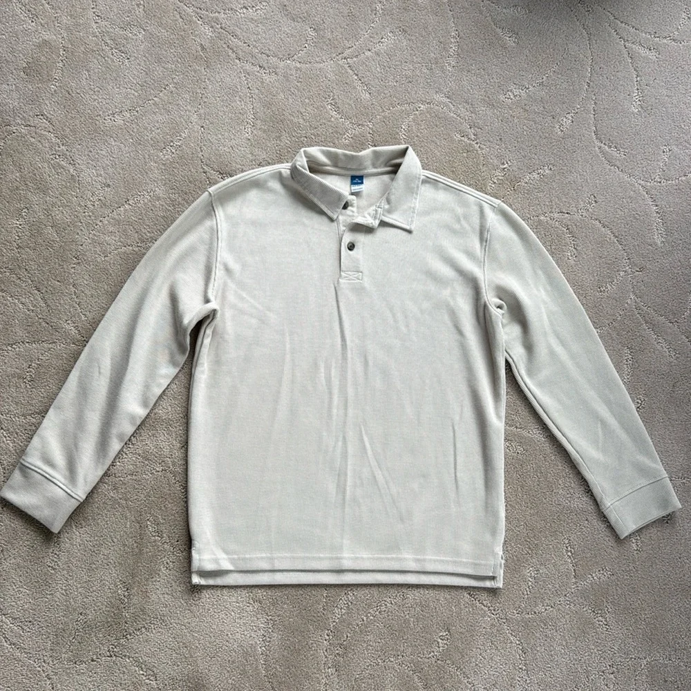 Old Navy Ribbed Tan Long-Sleeved Polo, Boys XL (14-16)